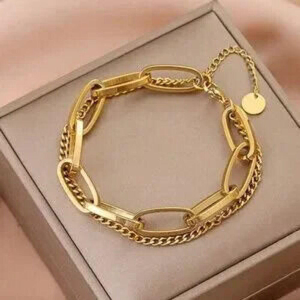 18K Gold Plated Stainless Steel Double Chain Bracelet